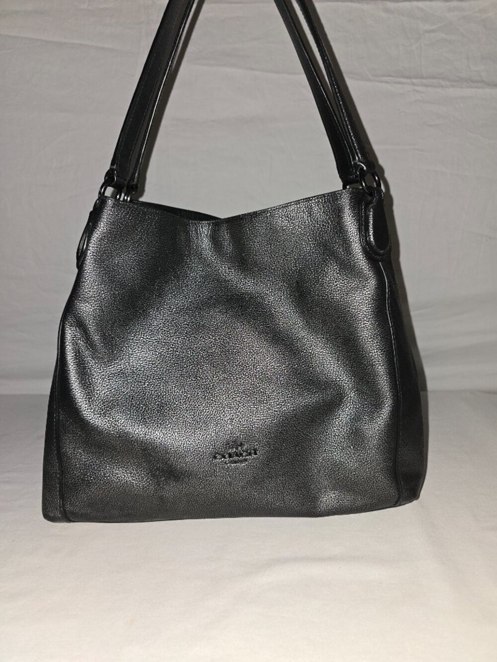 Coach 36503 Edie 31 Metallic Gunmetal Pebbled Leather Hobo Shoulder Tote Bag
